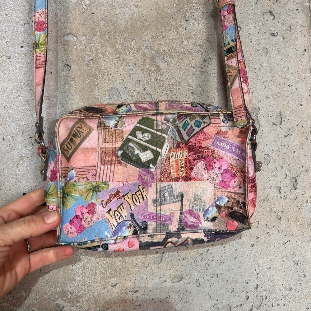 Vintage/y2k Kathy Ireland pink postcard print cross body rectangular bag - Picture 7 of 12